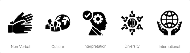 Un conjunto de 5 iconos lingüísticos como interpretación de la cultura no verbal