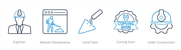 Un conjunto de 5 íconos en mantenimiento, como el mantenimiento del sitio web del ingeniero