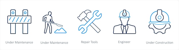 Un conjunto de 5 iconos de mantenimiento, como los de trabajos de mantenimiento en curso