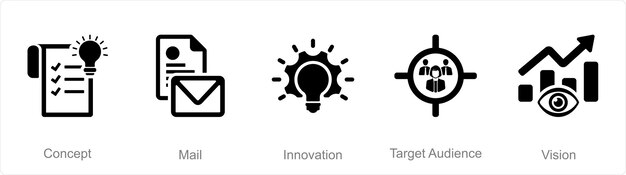 Un conjunto de 5 íconos de marca como concepto de innovación de correo público objetivo