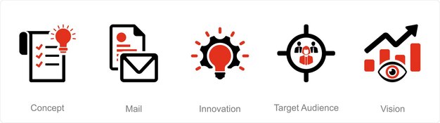 Un conjunto de 5 íconos de marca como concepto de innovación de correo público objetivo