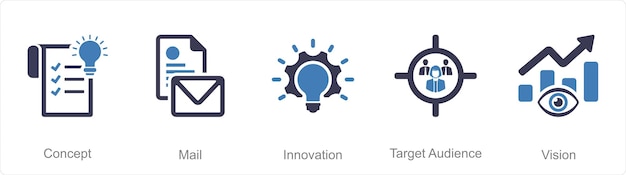 Un conjunto de 5 íconos de marca como concepto de innovación de correo público objetivo