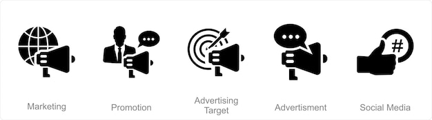 Un conjunto de 5 iconos de marca como objetivo publicitario de promoción de marketing