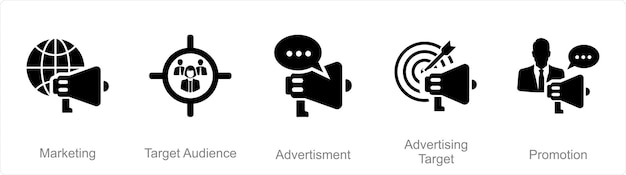 Un conjunto de 5 iconos de marca como publicidad de público objetivo de marketing