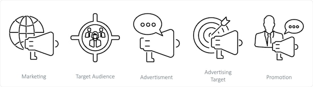 Un conjunto de 5 iconos de marca como publicidad de público objetivo de marketing