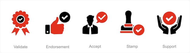 Un conjunto de 5 íconos de marca de verificación como aceptación de aprobación de validación