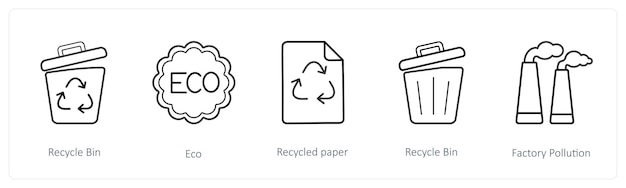 Un conjunto de 5 íconos meteorológicos como la basura de reciclaje eco