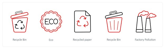 Un conjunto de 5 íconos meteorológicos como la basura de reciclaje eco