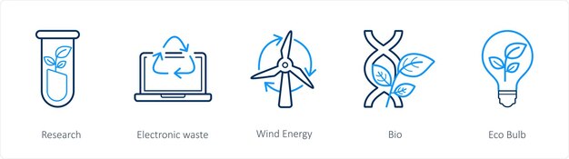 Un conjunto de 5 iconos meteorológicos, como la investigación de la energía eólica residual electrónica.