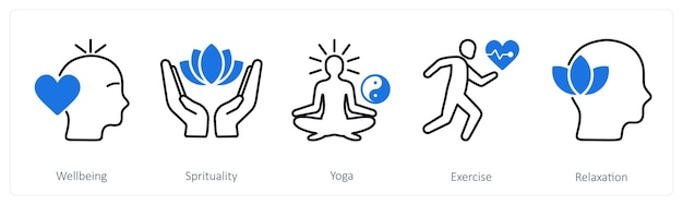 Un conjunto de 5 íconos de mezcla así como ser espiritualidad yoga