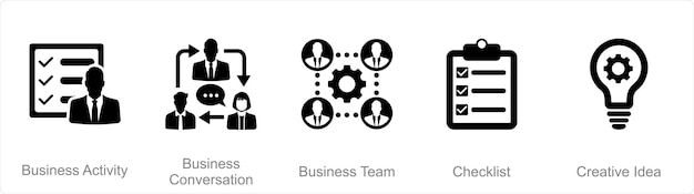 Un conjunto de 5 íconos de mezcla como actividad de negocios conversación de negocios equipo de negocios