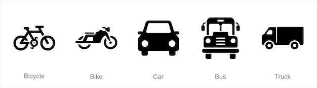 Un conjunto de 5 íconos de mezcla como bicicleta bicicleta coche