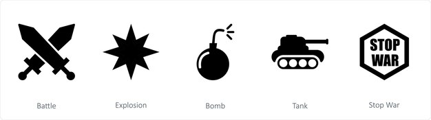 Un conjunto de 5 íconos de mezcla como bomba de explosión de batalla