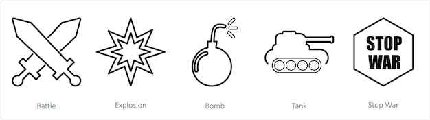 Un conjunto de 5 íconos de mezcla como bomba de explosión de batalla