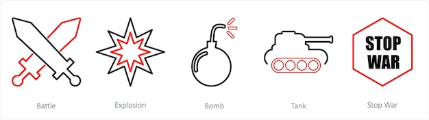 Vector un conjunto de 5 íconos de mezcla como bomba de explosión de batalla