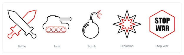 Un conjunto de 5 íconos de mezcla como bomba de tanque de batalla