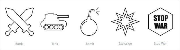 Un conjunto de 5 íconos de mezcla como bomba de tanque de batalla
