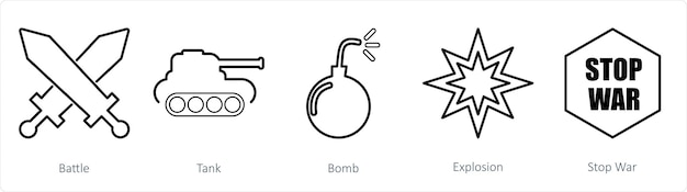 Un conjunto de 5 íconos de mezcla como bomba de tanque de batalla