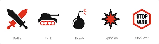 Un conjunto de 5 íconos de mezcla como bomba de tanque de batalla