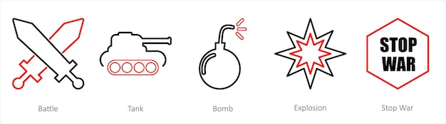 Un conjunto de 5 íconos de mezcla como bomba de tanque de batalla