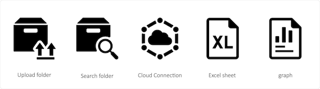 Un conjunto de 5 iconos de mezcla como cargar carpeta carpeta de búsqueda