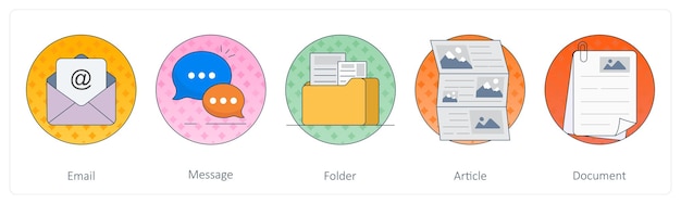 Un conjunto de 5 íconos de mezcla como carpeta de mensajes de correo electrónico