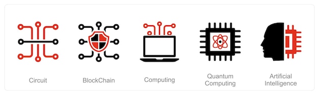 Un conjunto de 5 íconos de mezcla como circuitos de computación blockchain