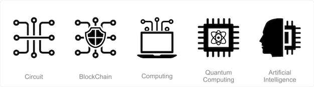 Un conjunto de 5 íconos de mezcla como circuitos de computación blockchain