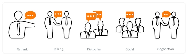 Un conjunto de 5 íconos de mezcla como comentario discurso de habla