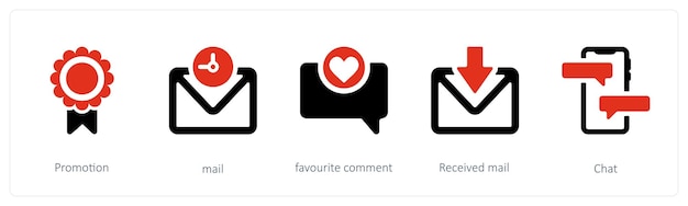 Un conjunto de 5 iconos de mezcla como el comentario favorito del correo de promoción