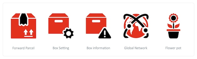 Un conjunto de 5 iconos de mezcla, como la configuración de la caja de paquetes hacia adelante