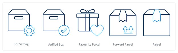 Un conjunto de 5 iconos de mezcla como configuración de caja verificada caja paquete favorito