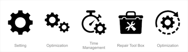 Un conjunto de 5 íconos de mezcla como configuración de gestión de tiempo de optimización