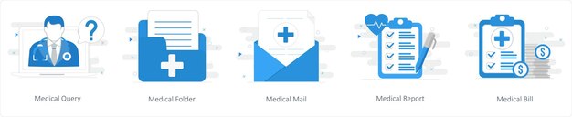 Un conjunto de 5 íconos de mezcla como consulta médica carpeta médica correo médico