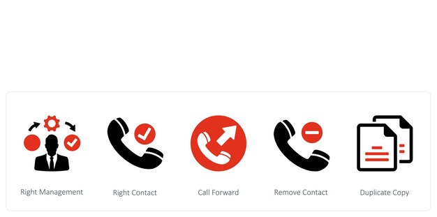 Un conjunto de 5 iconos de mezcla, como el contacto derecho de gestión derecha