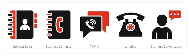 Un conjunto de 5 íconos de mezcla como contactos de libro de contactos de negocios que llaman