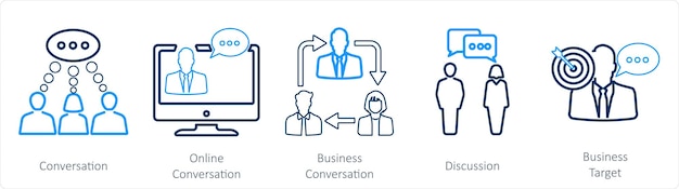 Un conjunto de 5 íconos de mezcla como conversación conversación en línea conversación de negocios