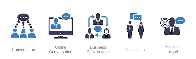Un conjunto de 5 íconos de mezcla como conversación conversación en línea conversación de negocios