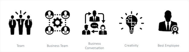 Un conjunto de 5 íconos de mezcla como conversación de negocios de equipo de equipo de negocios