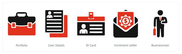 Un conjunto de 5 iconos de mezcla como detalles de la cartera de usuario de la tarjeta de identificación