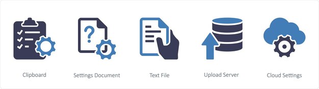 Un conjunto de 5 iconos de mezcla como el documento de configuraciones del portapapeles