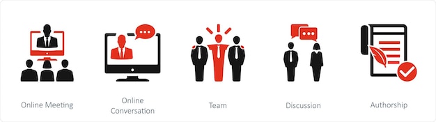 Un conjunto de 5 íconos de mezcla como equipo de conversación en línea de reunión en línea