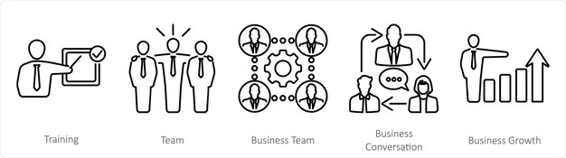 Un conjunto de 5 íconos de mezcla como equipo de entrenamiento equipo de negocios