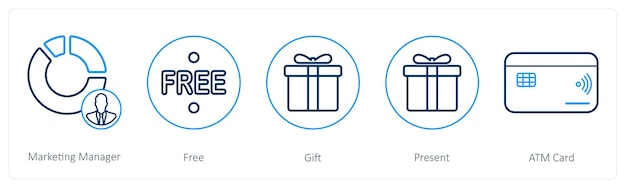 Un conjunto de 5 íconos de mezcla como gerente de marketing regalo gratis
