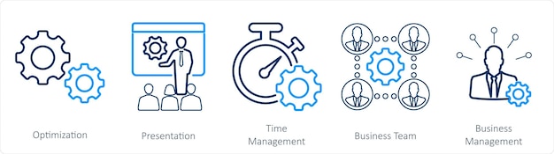 Un conjunto de 5 íconos de mezcla como gestión de tiempo de presentación de optimización