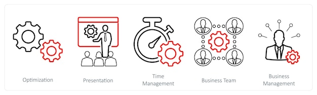 Un conjunto de 5 íconos de mezcla como gestión de tiempo de presentación de optimización