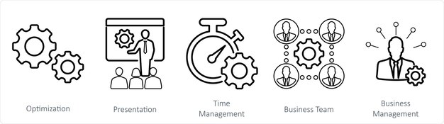 Un conjunto de 5 íconos de mezcla como gestión de tiempo de presentación de optimización