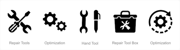 Un conjunto de 5 íconos de mezcla como herramientas de reparación herramienta de mano de optimización