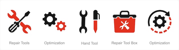 Un conjunto de 5 íconos de mezcla como herramientas de reparación herramienta de mano de optimización