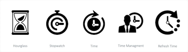 Un conjunto de 5 íconos de mezcla como hora de cronómetro de reloj de arena
